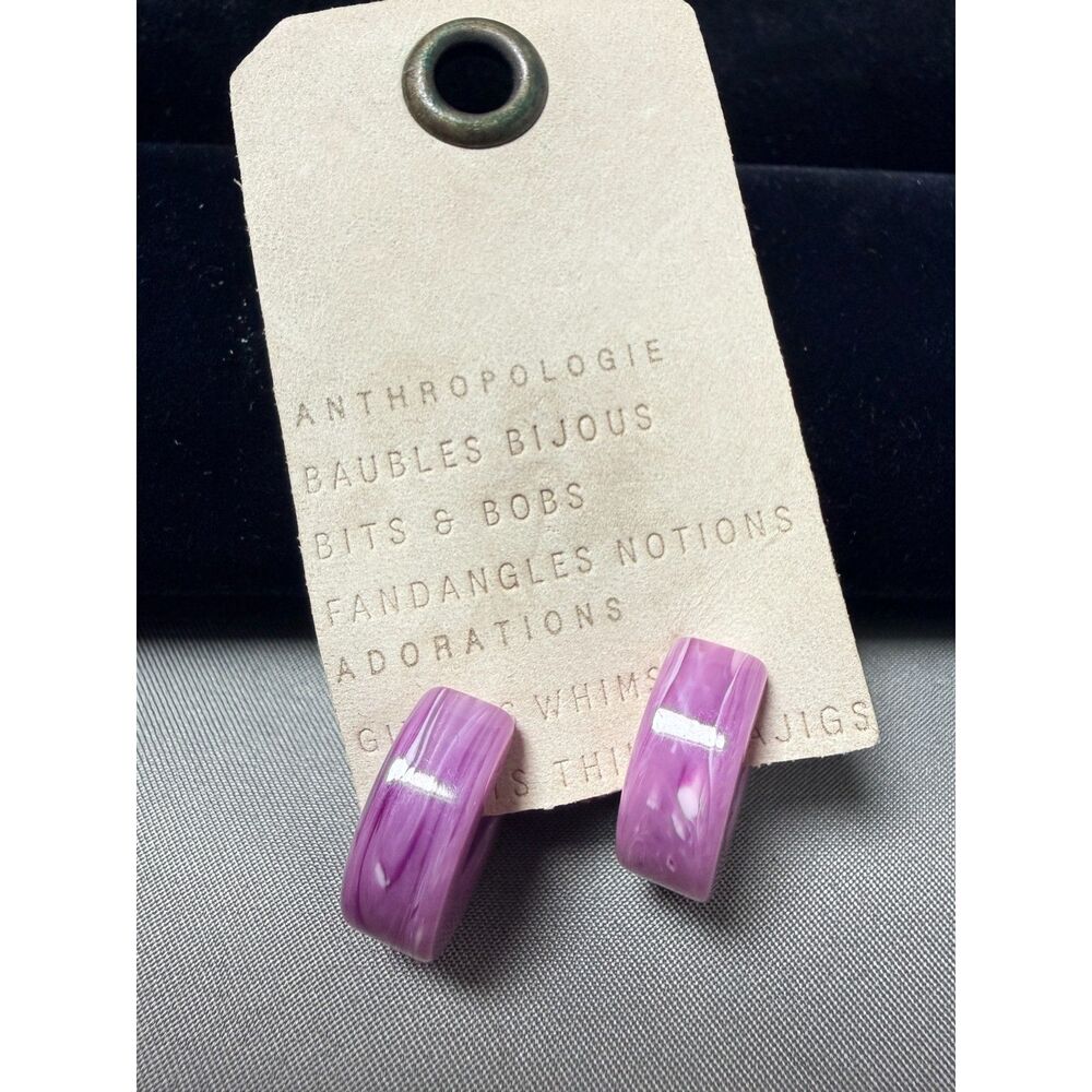NWT Anthropologie Resin Hoop Earrings in Marbled Purple